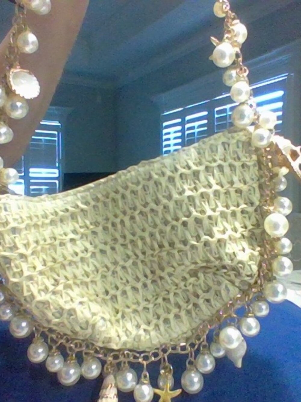 Brand new, Never used, Pearl, shell and decorative beige saddle bag